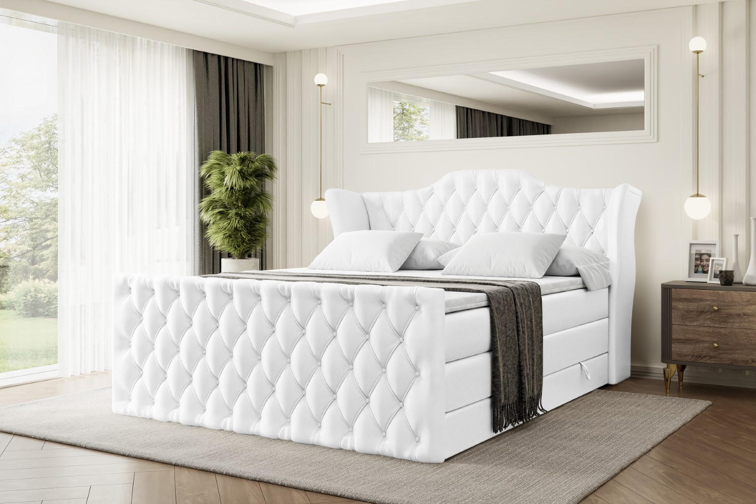 BOXSPRINGBETT VILA-Z KING - 120x200 - H3/H4 - Weiß Hochglanz - Weiß Hochglanz, Holzwerkstoff (120/200cm) - ALTDECOR