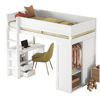 HOCHBETT 90/200 cm Weiß aus Kiefernholz und MDF mit Schreibtisch und Kleiderschrank - Weiß, Holz (90/200cm) - OKMYHOME