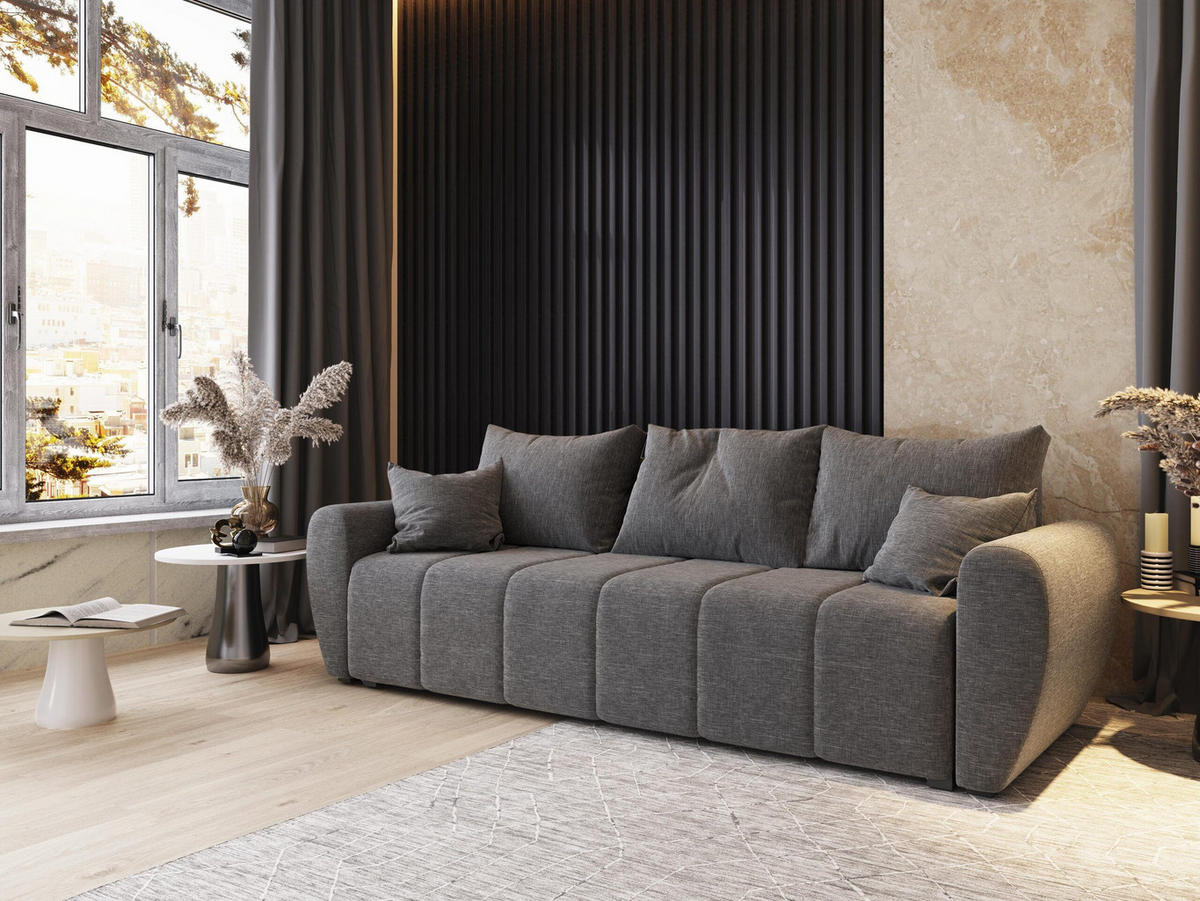 BETTSOFA MADISON Hellgrau Dünner Stoff mit Schlaffunktion - Hellgrau, Textil (242/82/80cm) - MASSENO