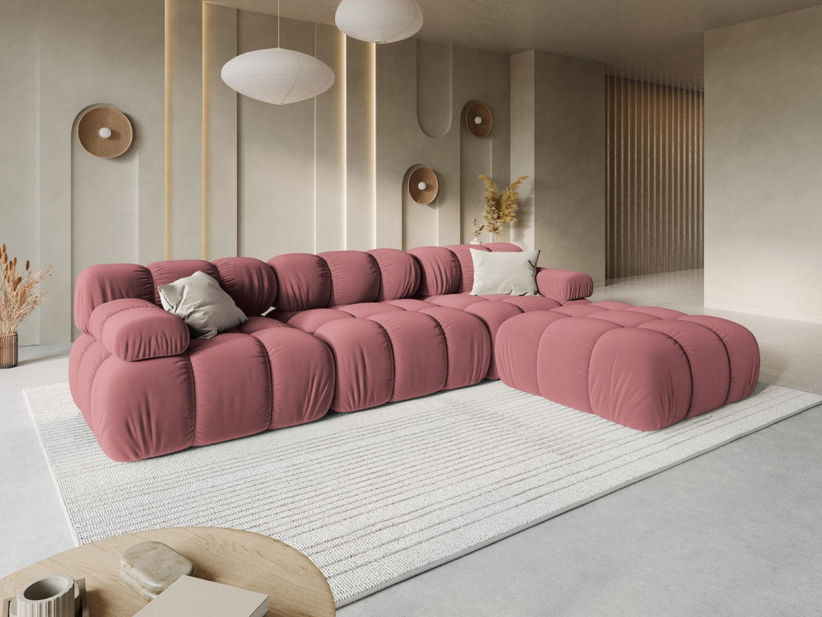 MODULARES-SOFA Bellis aus Samt rosa 3 Sitzplätze - Pink, Textil (94/63/282cm) - Micadoni