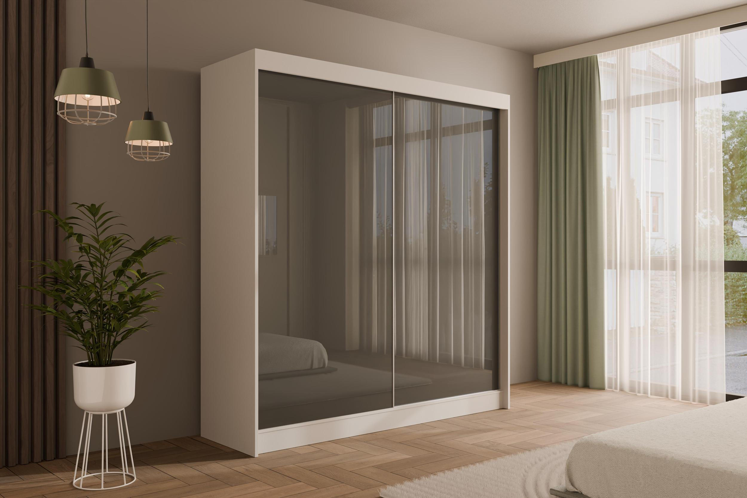 KLEIDERSCHRANK PEKA - 200 cm - Weiß|Grau - Weiß/Grau, Holzwerkstoff (200/215/61cm) - ALTDECOR