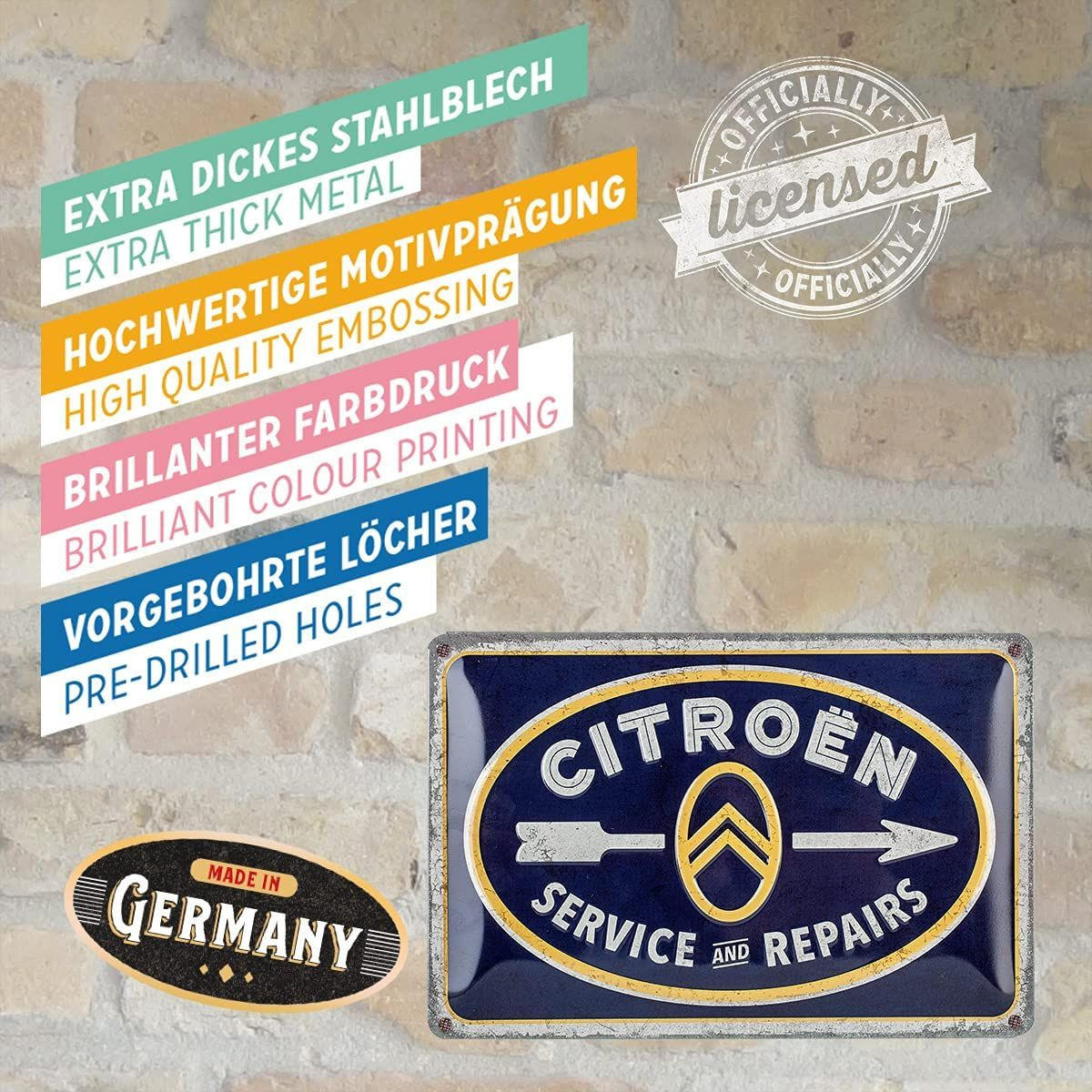 BLECHSCHILD 20/30 cm Citroen Service & Repairs - Multicolor, Metall (30/20/0.2cm) - Nostalgic-Art