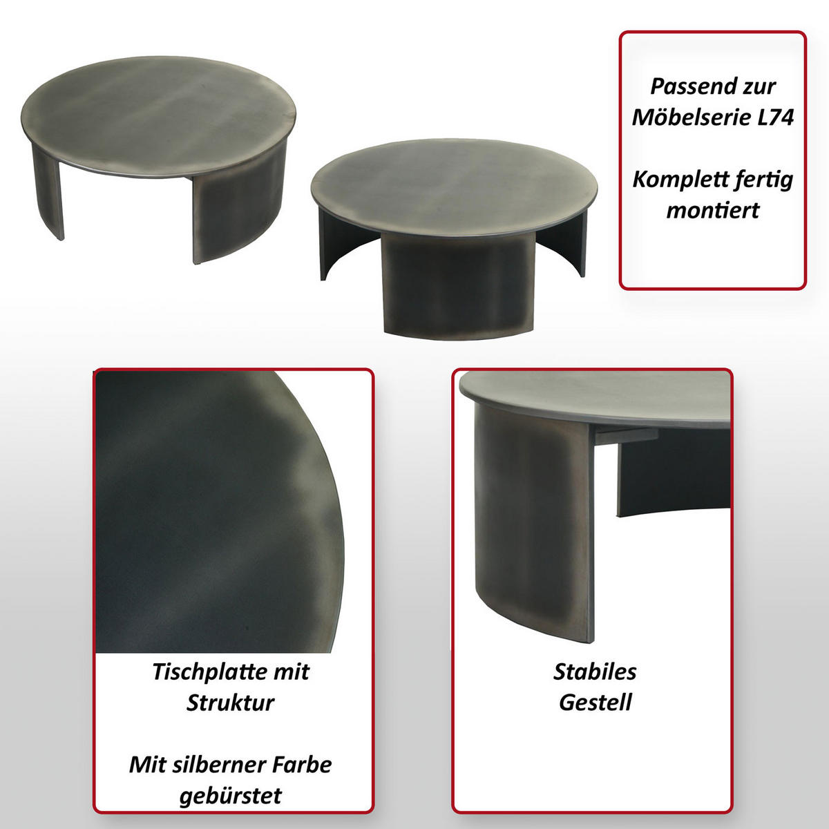 COUCHTISCH rund Grau - Grau, Holz (80/80/30cm) - MCW