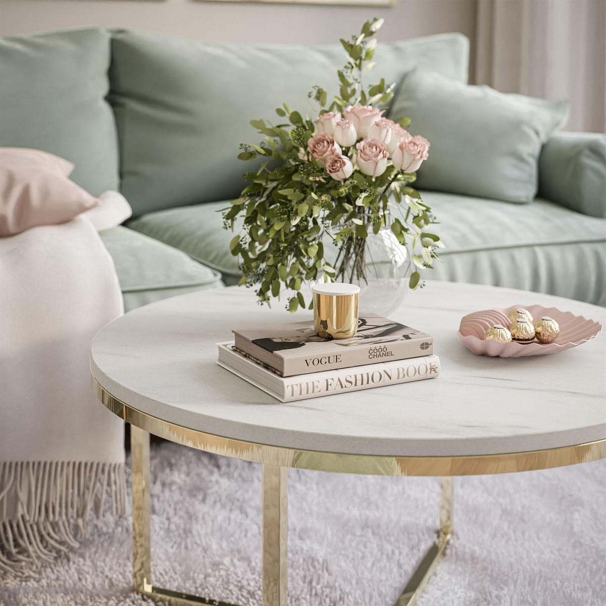 COUCHTISCH CIRI-X LEVANTO mit vergoldeter Basis - Goldfarben, Holzwerkstoff (70/70/45.6cm) - Lookway