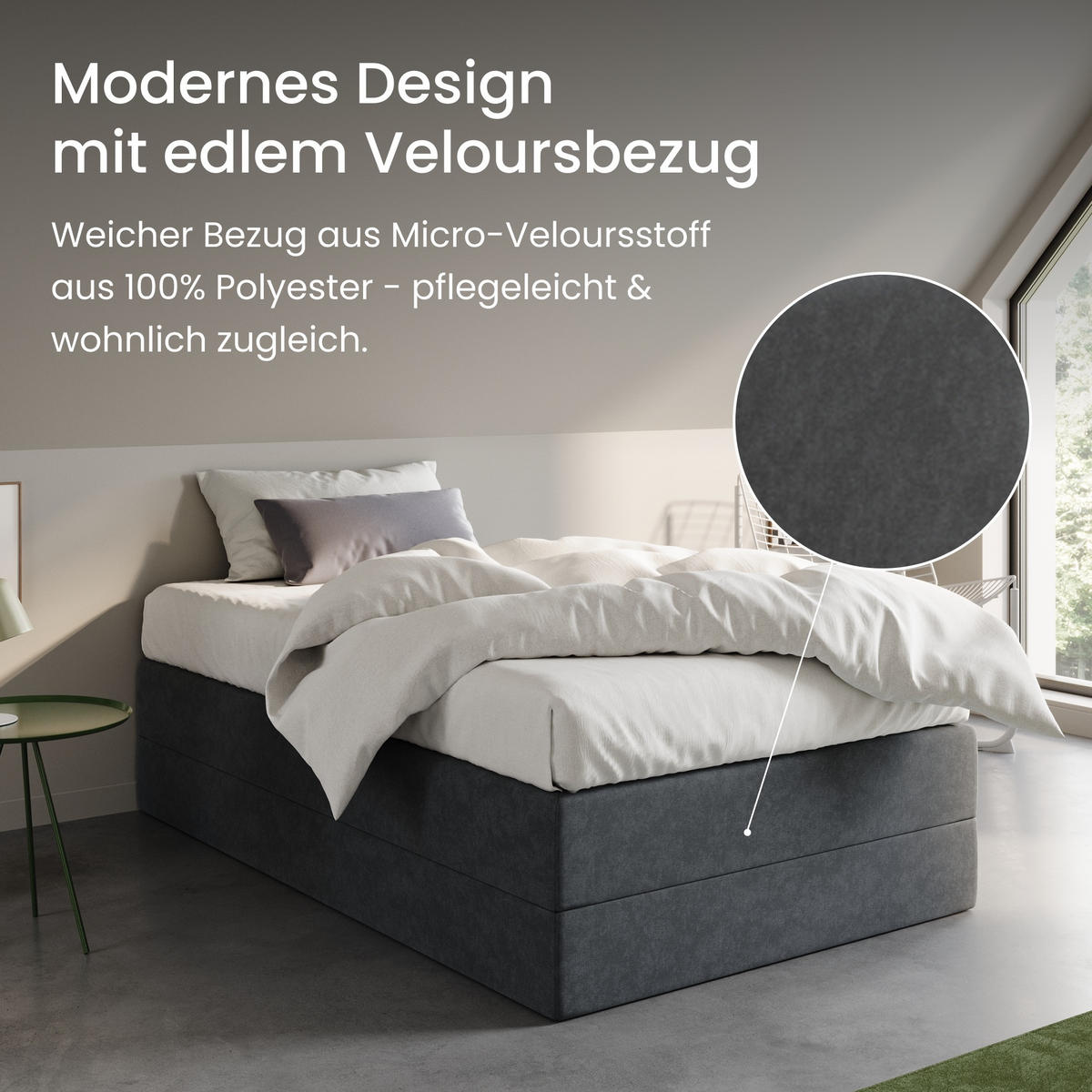 BOXSPRINGBETT mit Kaltschaummatratze, 140 x 200 cm, in Dunkelgrau - Anthrazit, Holzwerkstoff (140/200cm) - Home Collective