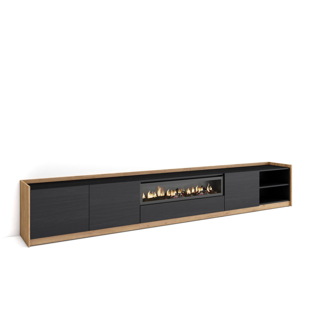 TV-SCHRANK, Lowboard, Schwarz Eiche, Elektrokamin, 310/37/50cm - Schwarz, Holzwerkstoff (310/50/37cm) - Skraut Home