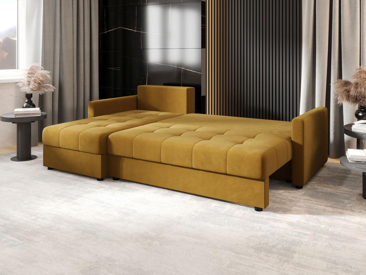 ECKSOFA MOS L BIS Itaka 33 Links mit Schlaffunktion - Currygelb, Textil (220/143cm) - Bedante