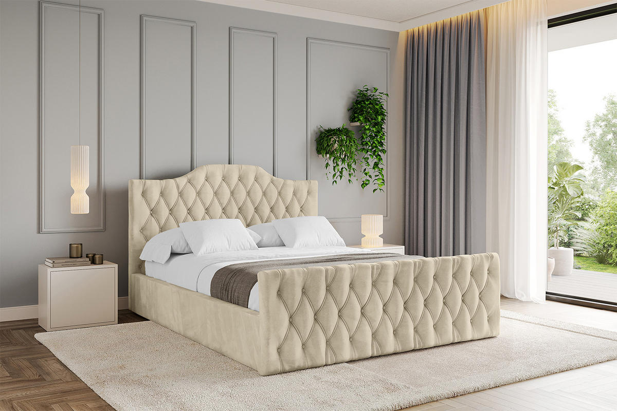 POLSTERBETT mit Bettkasten, Fußteil und Lattenrost, Boxbett mit Matratze H3/H4 - FALIO-Z 180x200 Beige - Ecru, Holzwerkstoff/Textil (180/200cm) - ALTDECOR