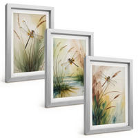 BILDER SET 3er Set - 20x30 cm Silberner Rahmen - Libellen im Gras, Wassermalerei - Silberfarben, Kunststoff (20/30cm) - TULUP