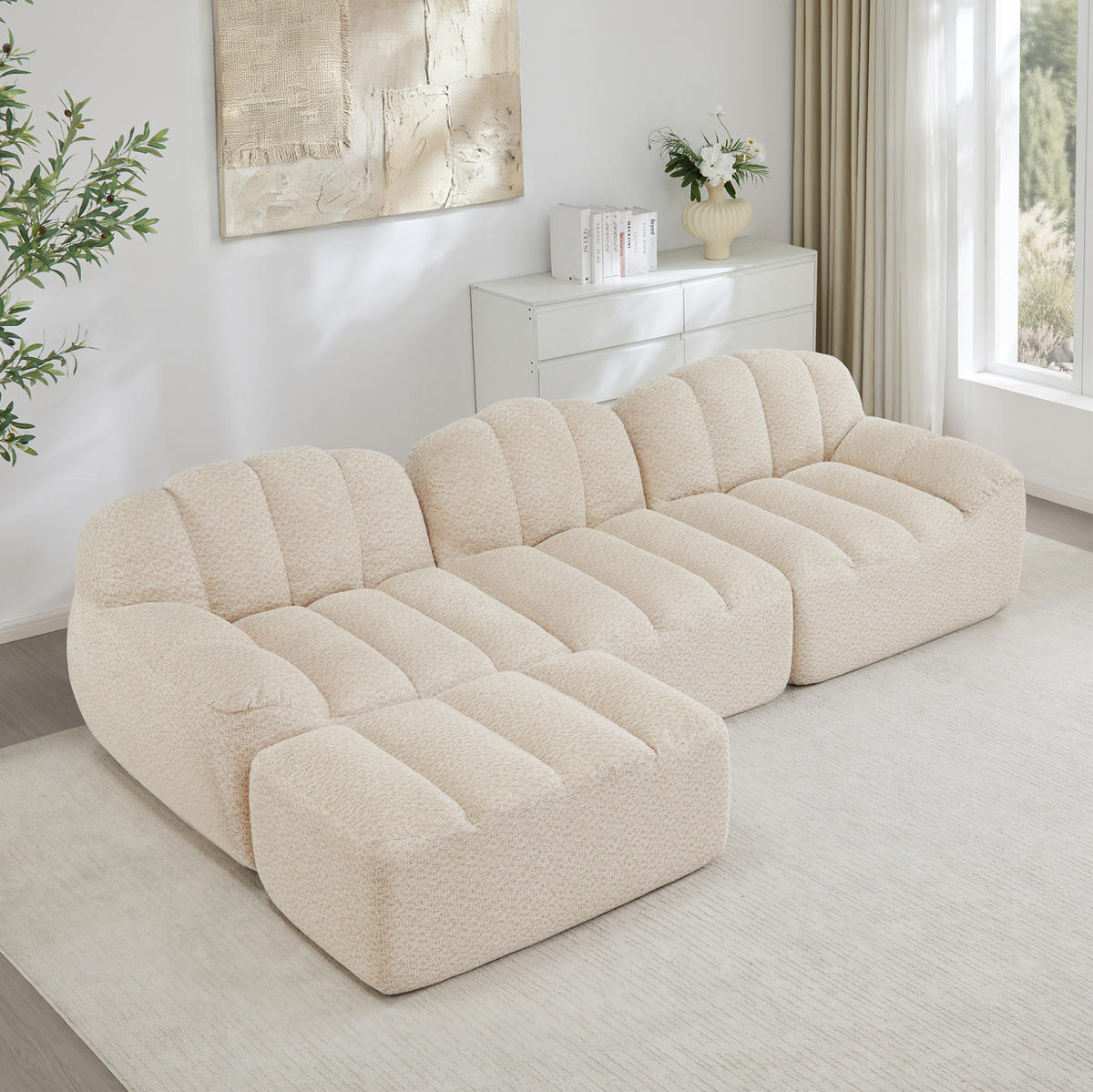 SOFA modular 3-Sitzer mit Ottoman L-Form Beige White - Beige, Kunststoff (165/288cm) - Meubliv