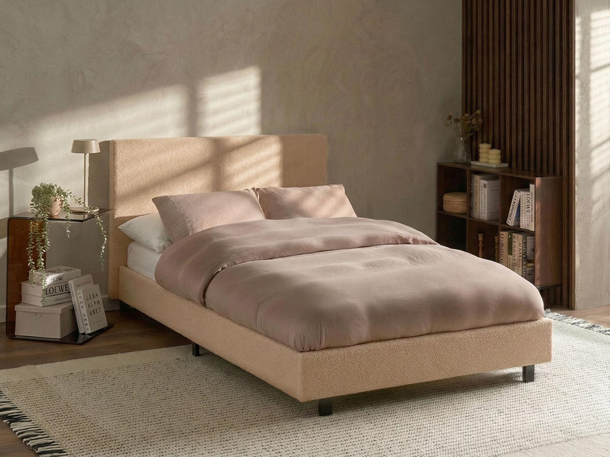 POSTEL s roštem 120/200 cm Bouclé Krémově bílá Albi - krémová, textil (120/200cm) - Beliani