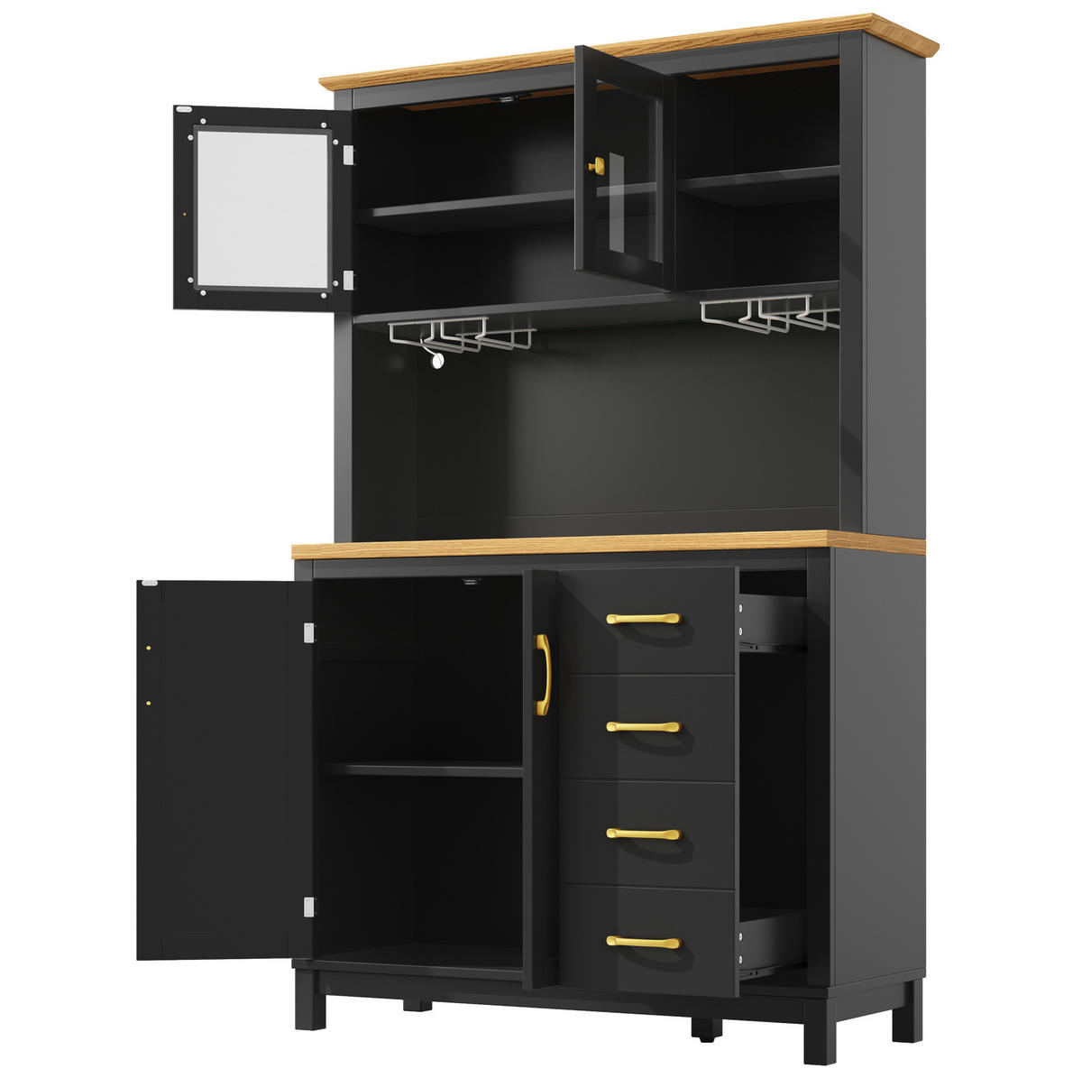 BUFFETSCHRANK 105,5/40/180 cm schwarz aus MDF mit LED-Lichtleiste - Schwarz, Holzwerkstoff (105.5/180/40cm) - OKWISH