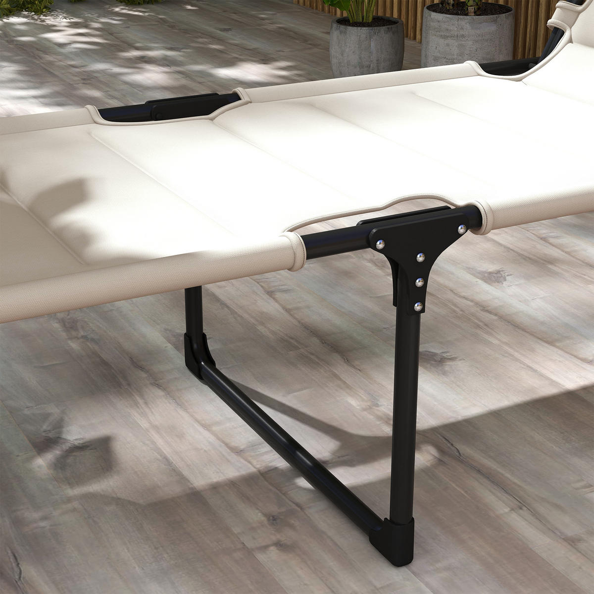SONNENLIEGE DE-15682 200 cm, klappbar, 4-fach verstellbar, mit Sonnendach Creme - Creme, Metall (200/45/70cm) - ComfortXL