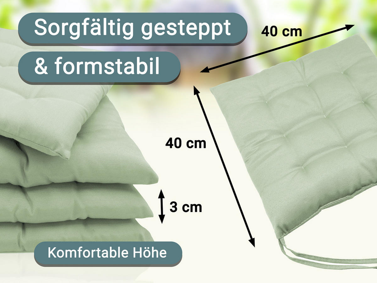 STUHLKISSEN, 4er-Set, 40x40 cm, 100% Polyester, Grün - Hellgrün, Textil (40/40/3cm) - Zollner