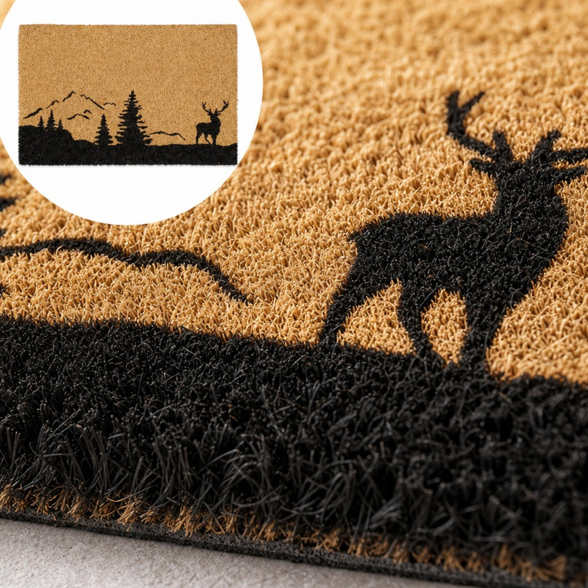 ROHOŽKA Přírodní Černá kokos protiskluzová 60x40 cm - světle hnědá, textil/plast (60/40cm) - Relaxdays