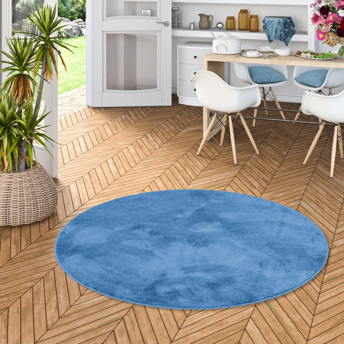 LUXUS SUPER SOFT HOCHFLOR LANGFLOR TEPPICH DELUXE RUND - Blau, Textil (200/200cm) - Snapstyle