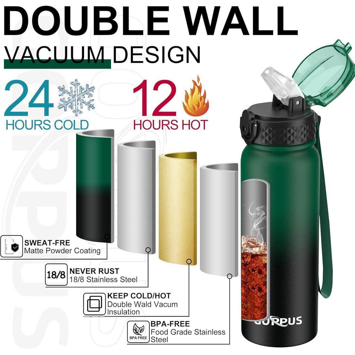 TRINKFLASCHE Edelstahl 600 ml Moss Green - Olivgrün, Metall (7/7cm)