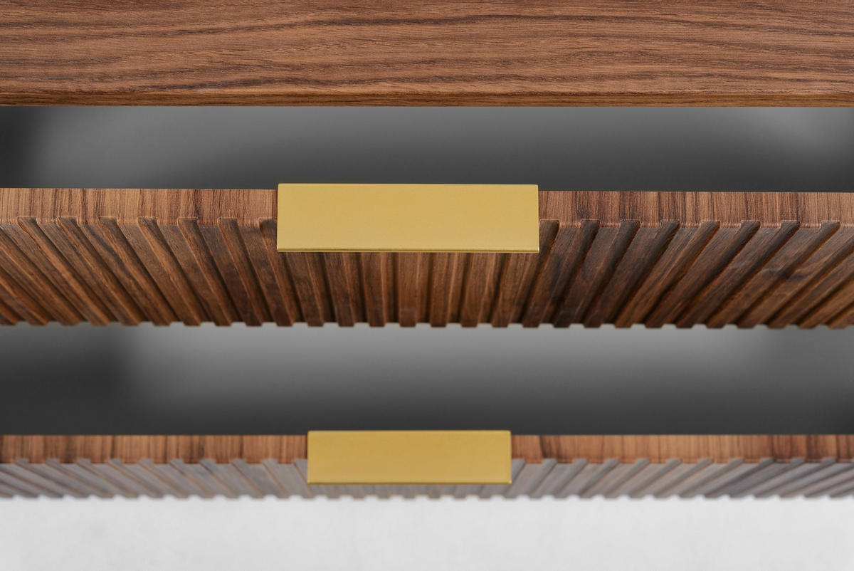 BADEZIMMERSCHRANK, Eiche-Nussbaum, Goldene Griffe, 100 x 51,7 x 41,5 cm - Dunkelbraun/Goldfarben, Holzwerkstoff/Kunststoff (100/51.7/41.5cm) - 3XE LIVING