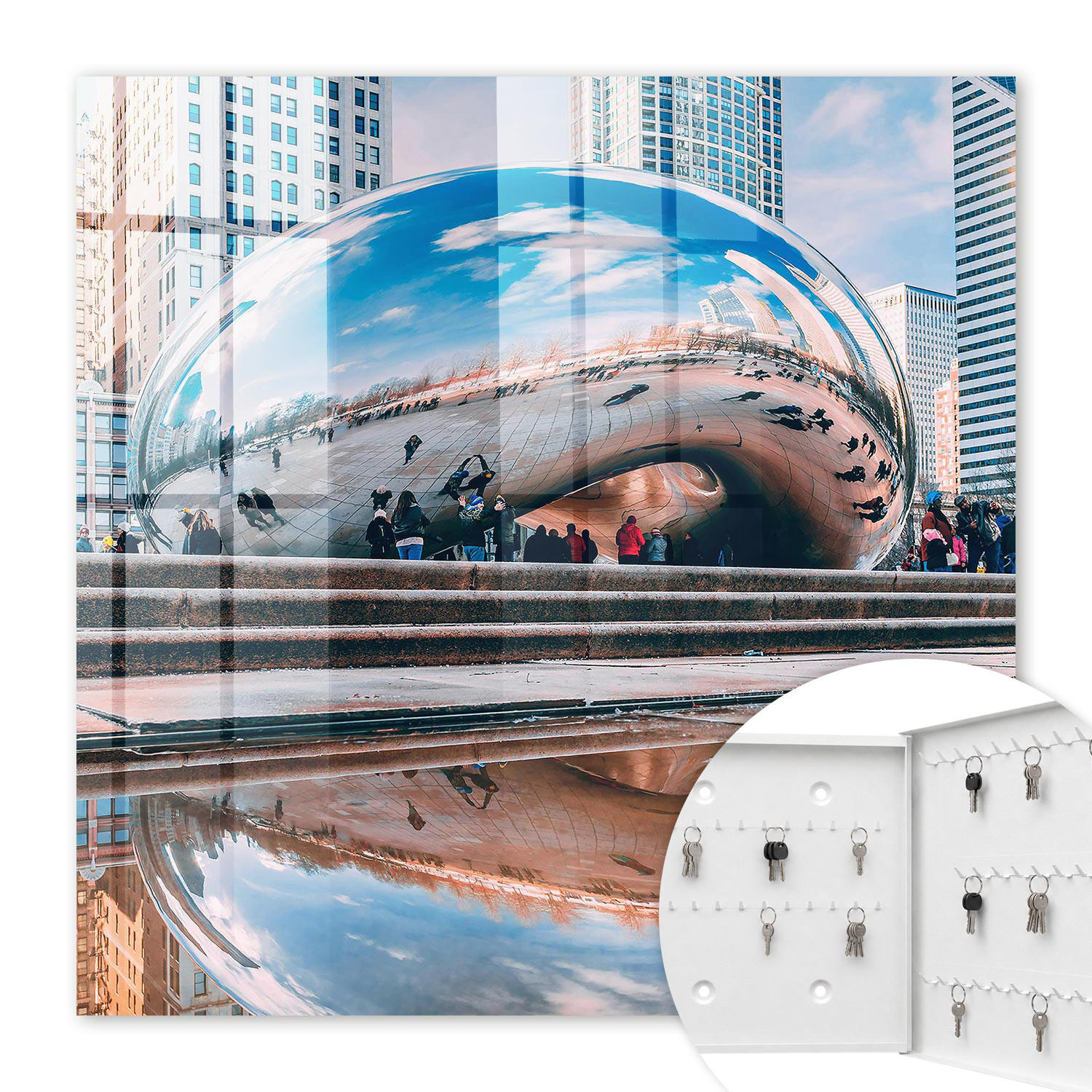SCHLÜSSELBOX Weiß 30x30 cm – Türöffnung nach rechts - Städtische Spiegelung - Blau, Metall (30/30/5cm) - TULUP