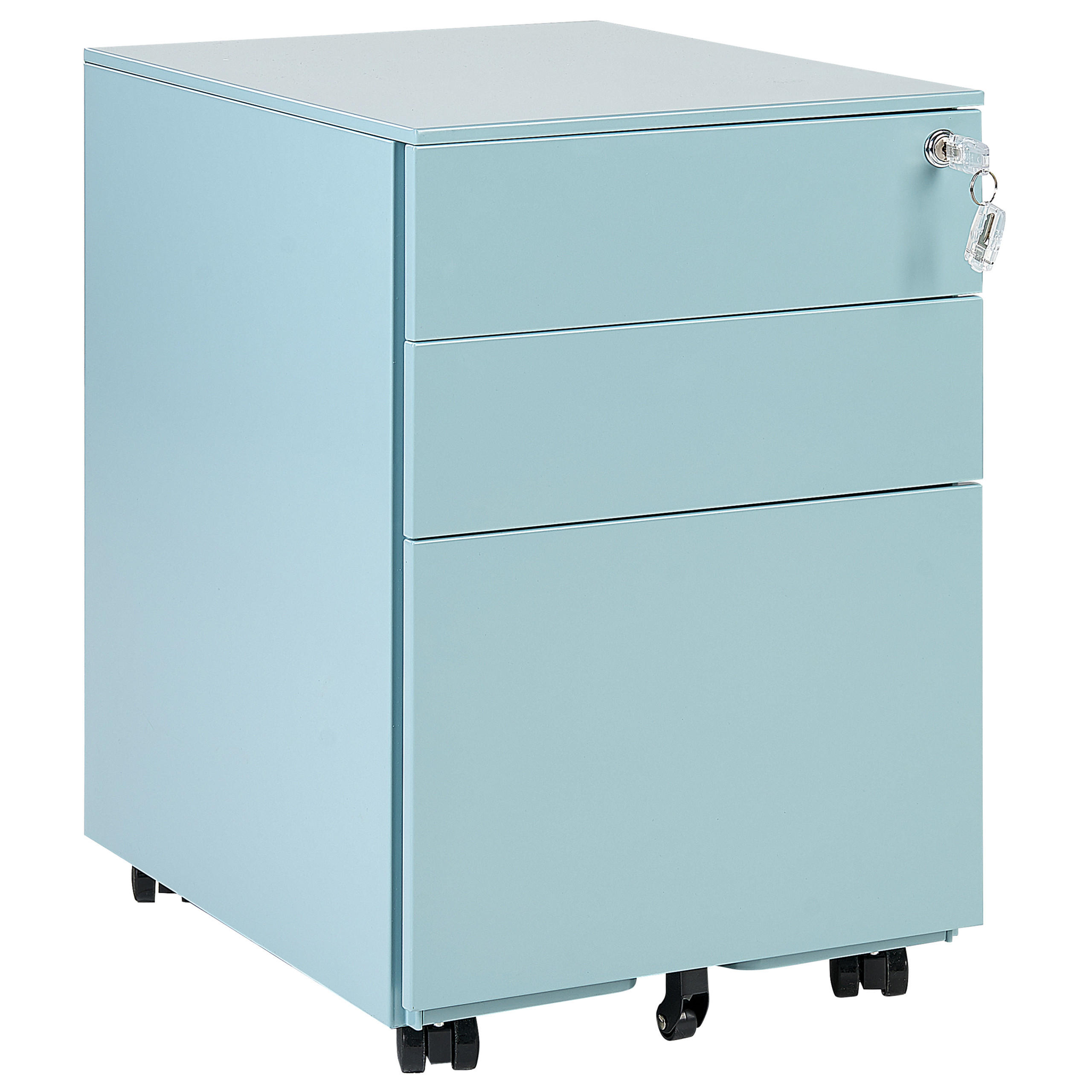 AKTENSCHRANK Metall hellblau 3 Schubladen mit Rollen Cami - Blau, Metall (39/60/50cm) - Beliani