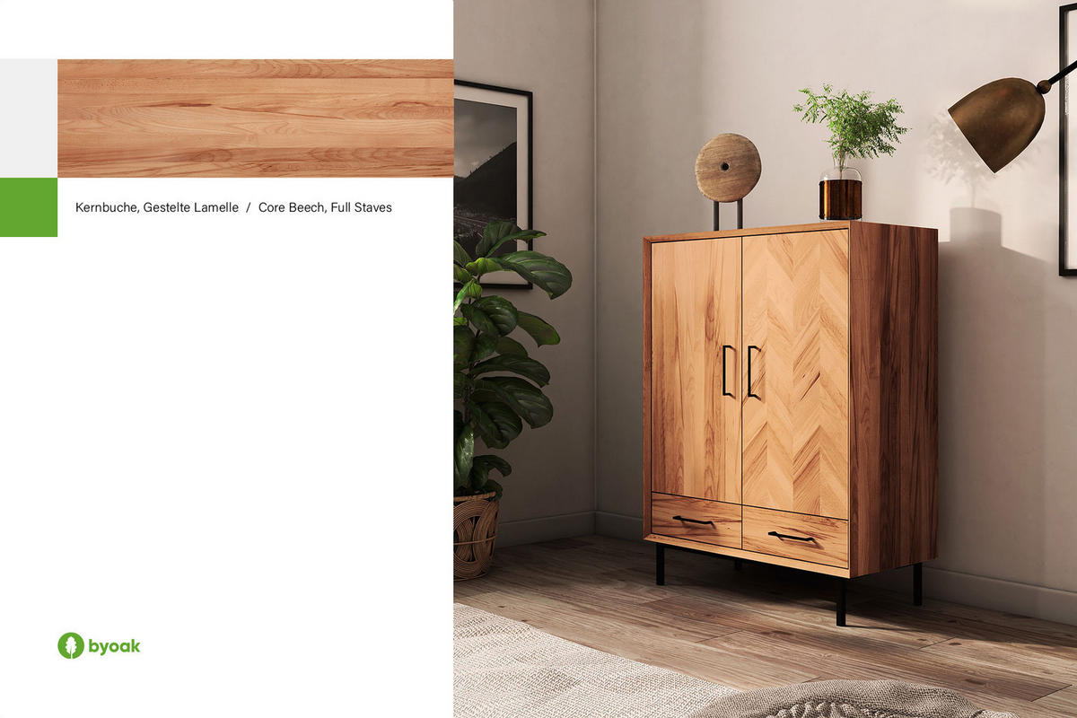 KOMMODE HOCH LEON Kernbuche - Kernbuche, Holz (97/125/45cm) - byoak