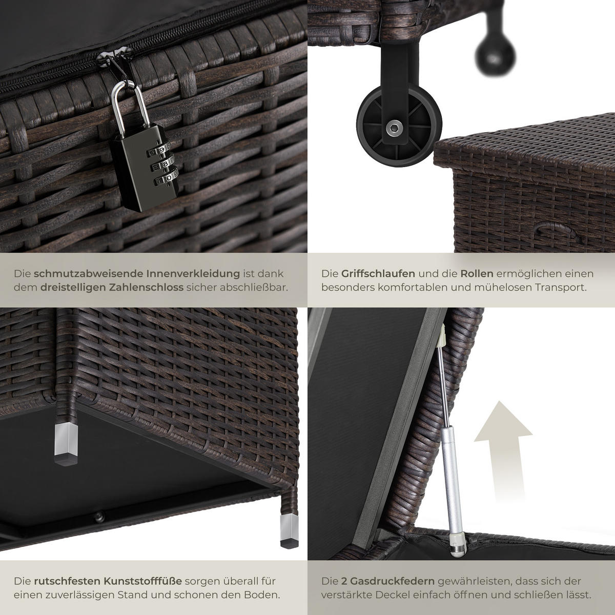 AUFLAGENBOX Kiruna,121 x 56 x 60 cm,braun - Braun, Kunststoff (56/60/121cm) - tectake