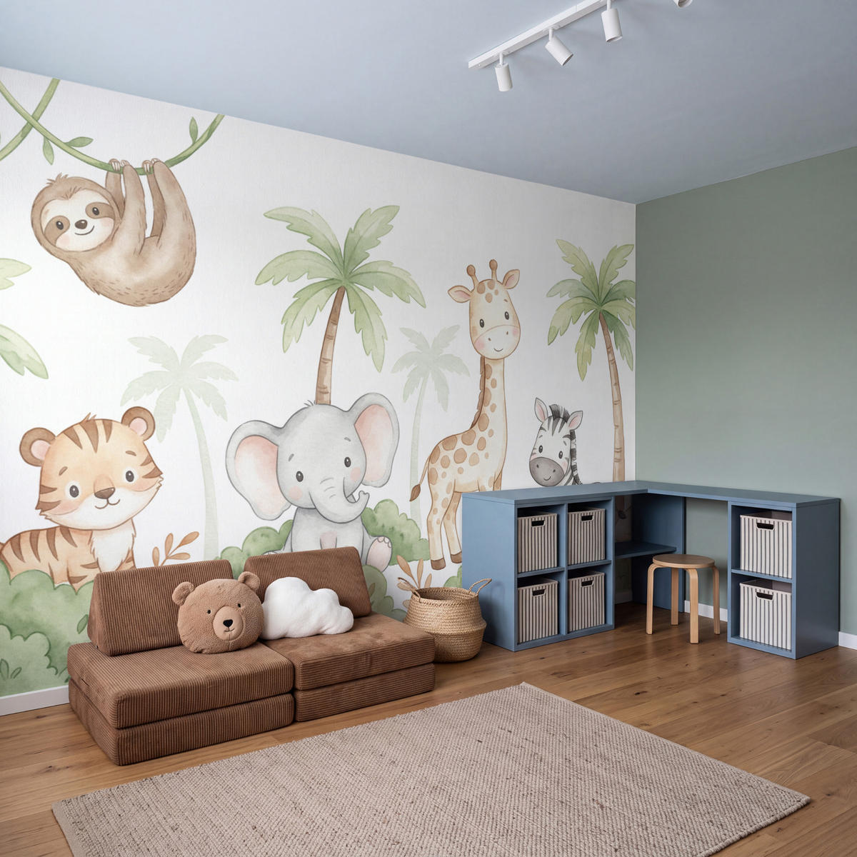 KINDERTAPETE - Tiere - Dschungel - Pastell - 450x260 cm - Weiß, Papier (450/260cm) - OnlyWow