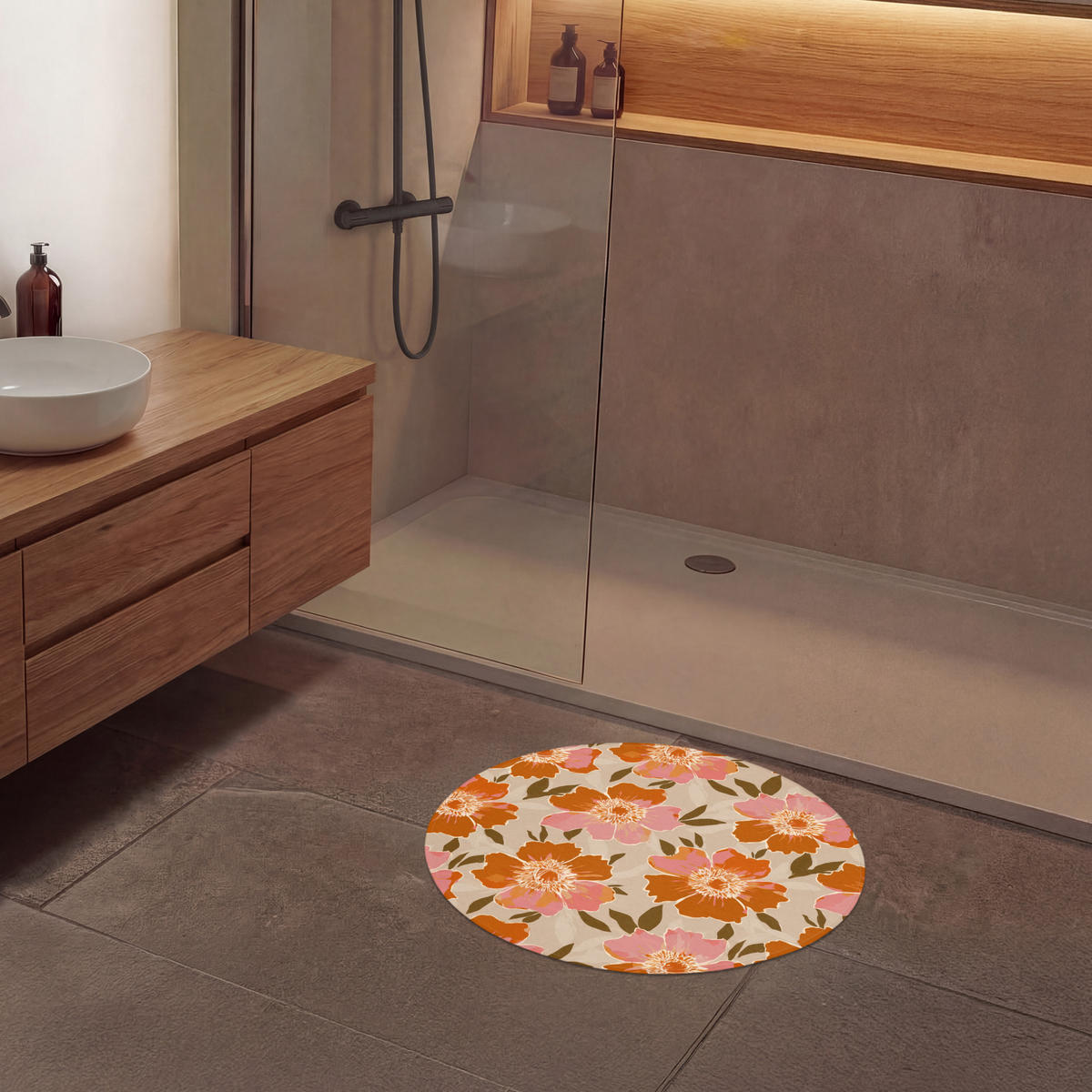 KÚPEĽŇOVÁ PREDLOŽKA Kvety - Motív - Retro 70x70 cm - viacfarebná, textil/plast (70/70cm) - OnlyWow