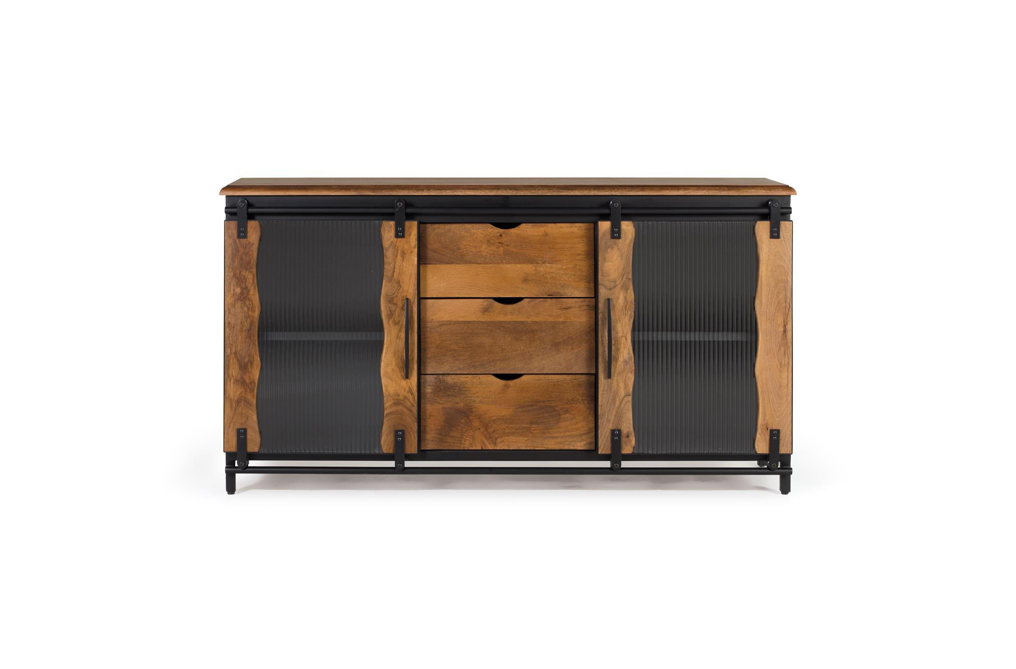 SIDEBOARD aus Mangoholz und schwarzem Metall - Schwarz, Holz (40/80/150cm) - Giner y Colomer