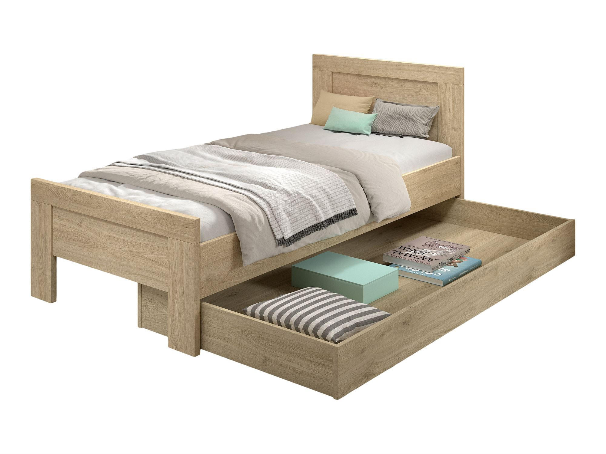 EINZELBETT 90x200 Keelia Eiche Melamin Schublade - Eichefarben, Kunststoff (90/200cm) - 58aufmkessel