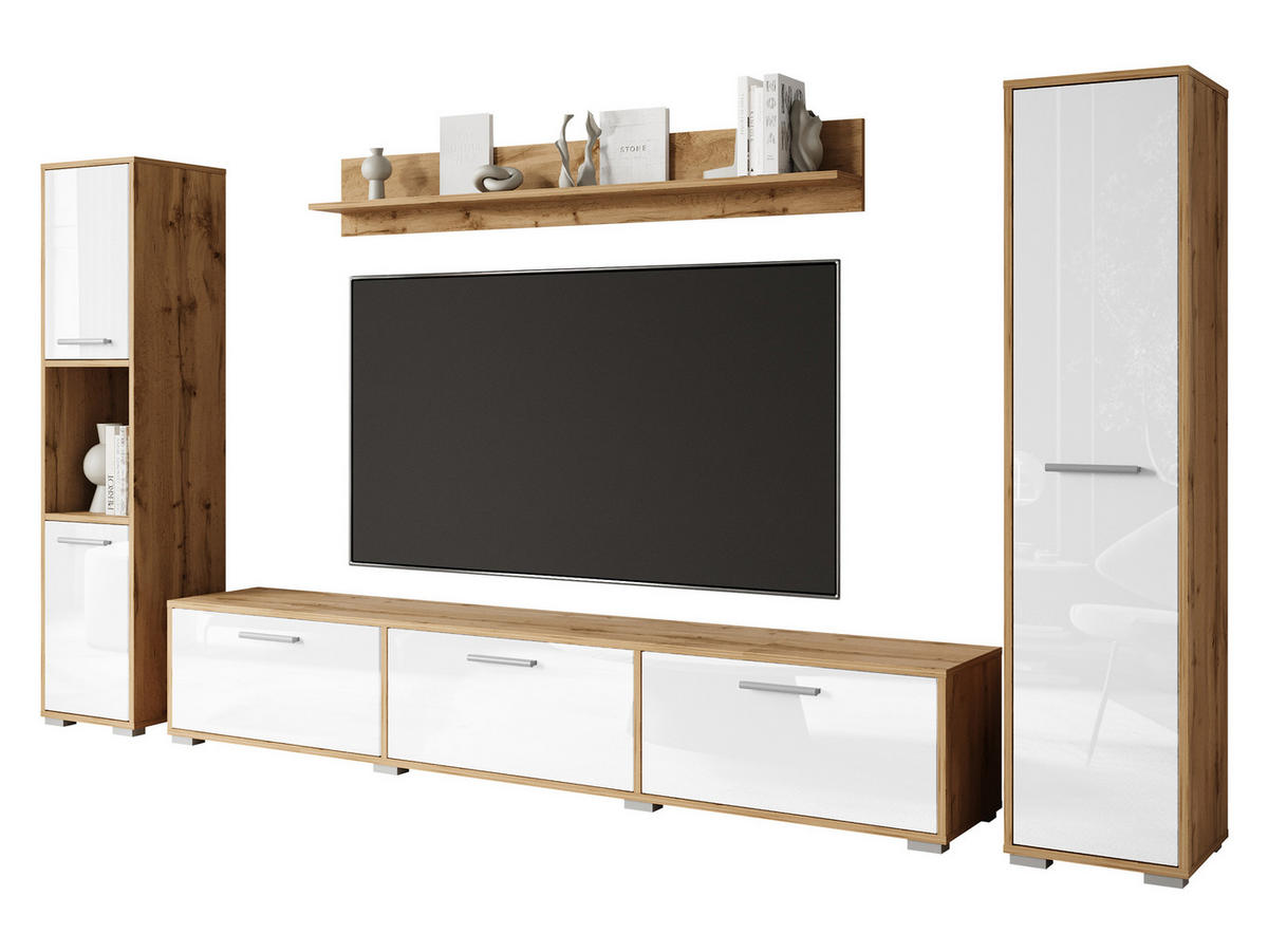 WOHNWAND Bogota XL - Silberfarben/Weiß, Holzwerkstoff/Kunststoff (180/30/31cm) - MIRJAN24