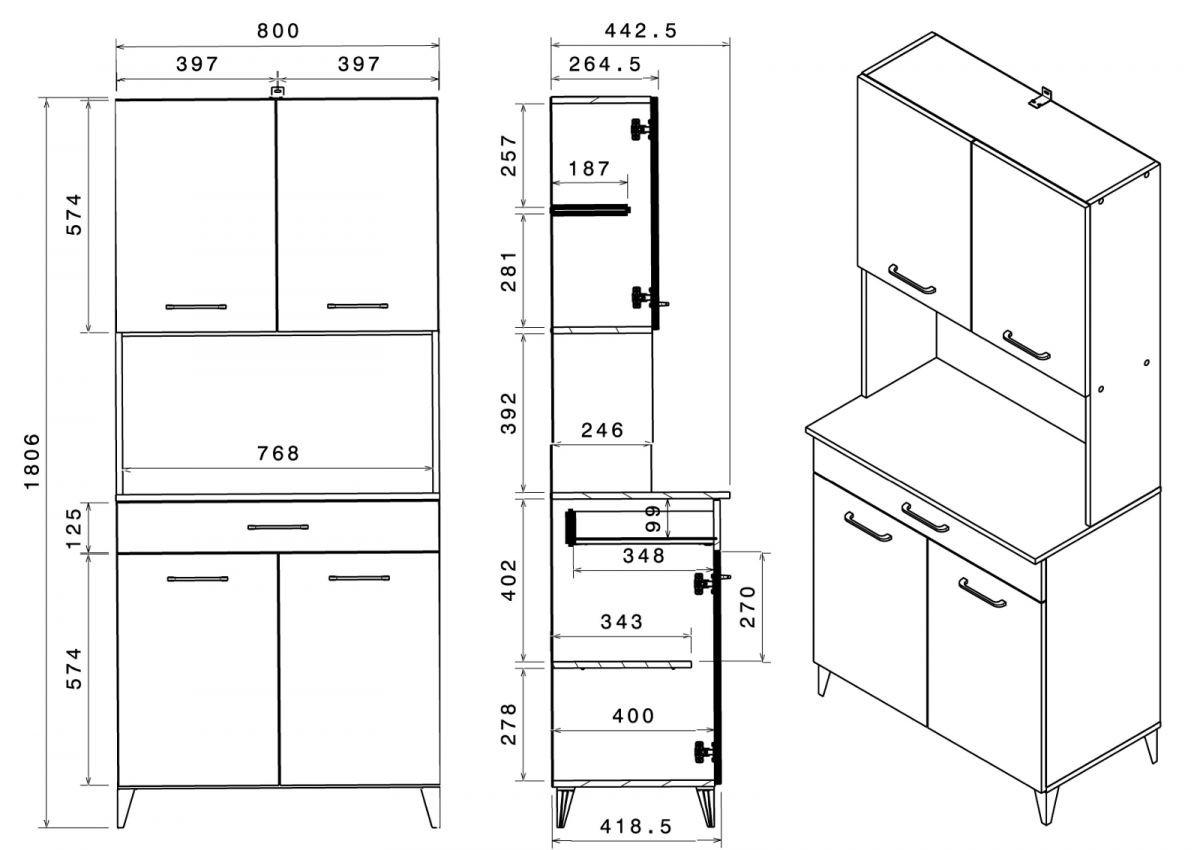 MINIKÜCHE grau, weiß, Set 2-teilig mit Buffet, Kücheninsel - Weiß/Grau, Holzwerkstoff (183/180/65cm) - Parisot Meuble