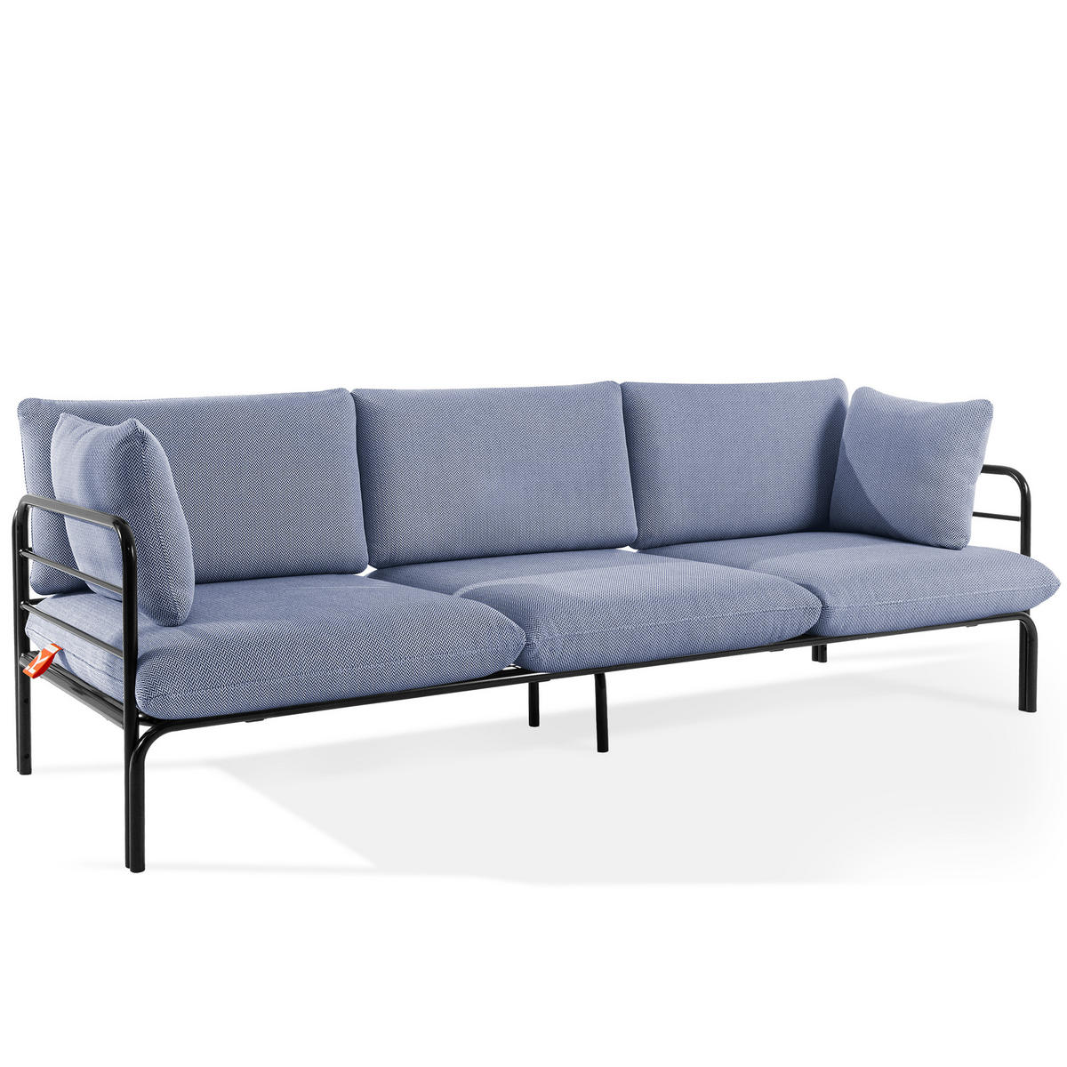 GARTENMÖBELSET RAMBE 4-tlg. 1x Tisch 2x Sessel 1x Sofa 3-Sitzer, mit Auflage, Stahlrahmen, LOFT-STIL, Anthrazit - Anthrazit/Dunkelblau, Glas/Textil - KONSIMO®