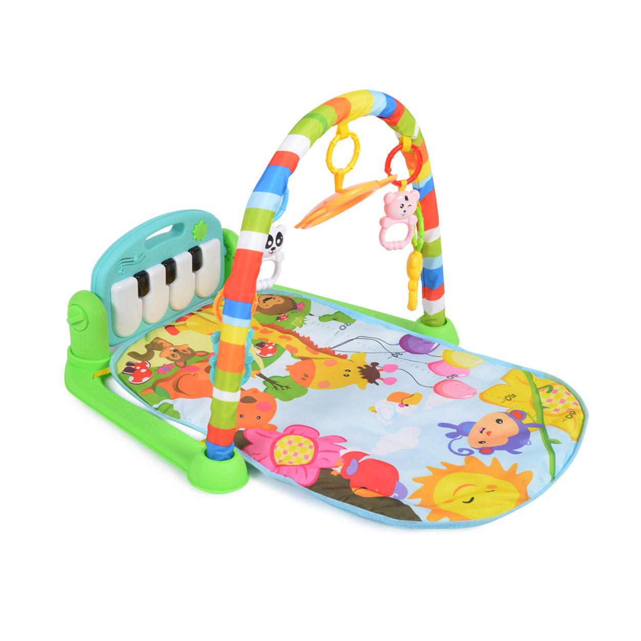 SPIELBOGEN Fitness Boy grün 75 x 63 cm, Krabbeldecke, Musiktasten, Dschungeltiere, ab 6 Monate - Grün, Textil (63/50/75cm) - Moni
