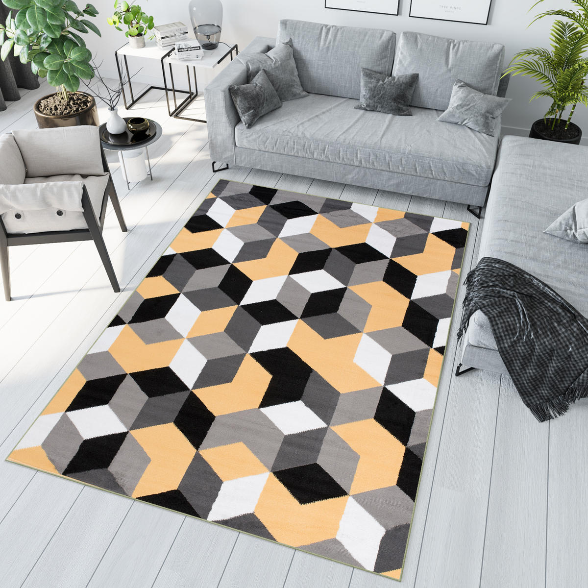 TEPPICH MAYA Gelb Geometrisch Gitter Figuren 200/250 cm - Gelb, Textil (200/250cm) - Tapiso