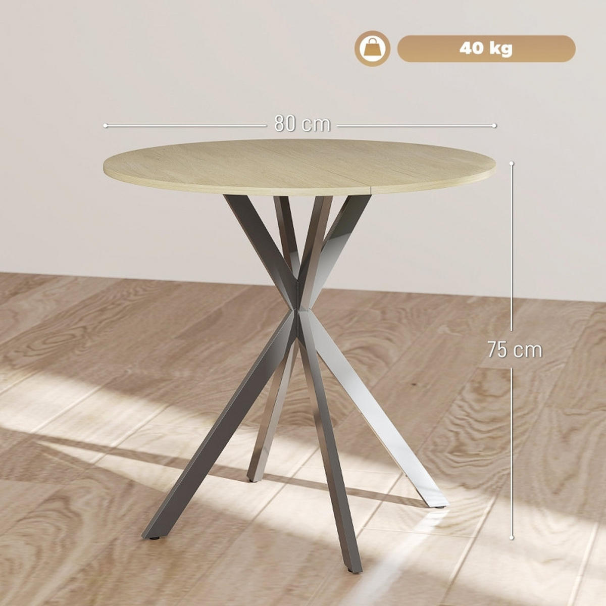 ESSTISCH Rund 80 cm im Industriestil DE-39900 Eiche - Eichefarben, Holzwerkstoff (80/80/75cm) - ComfortXL