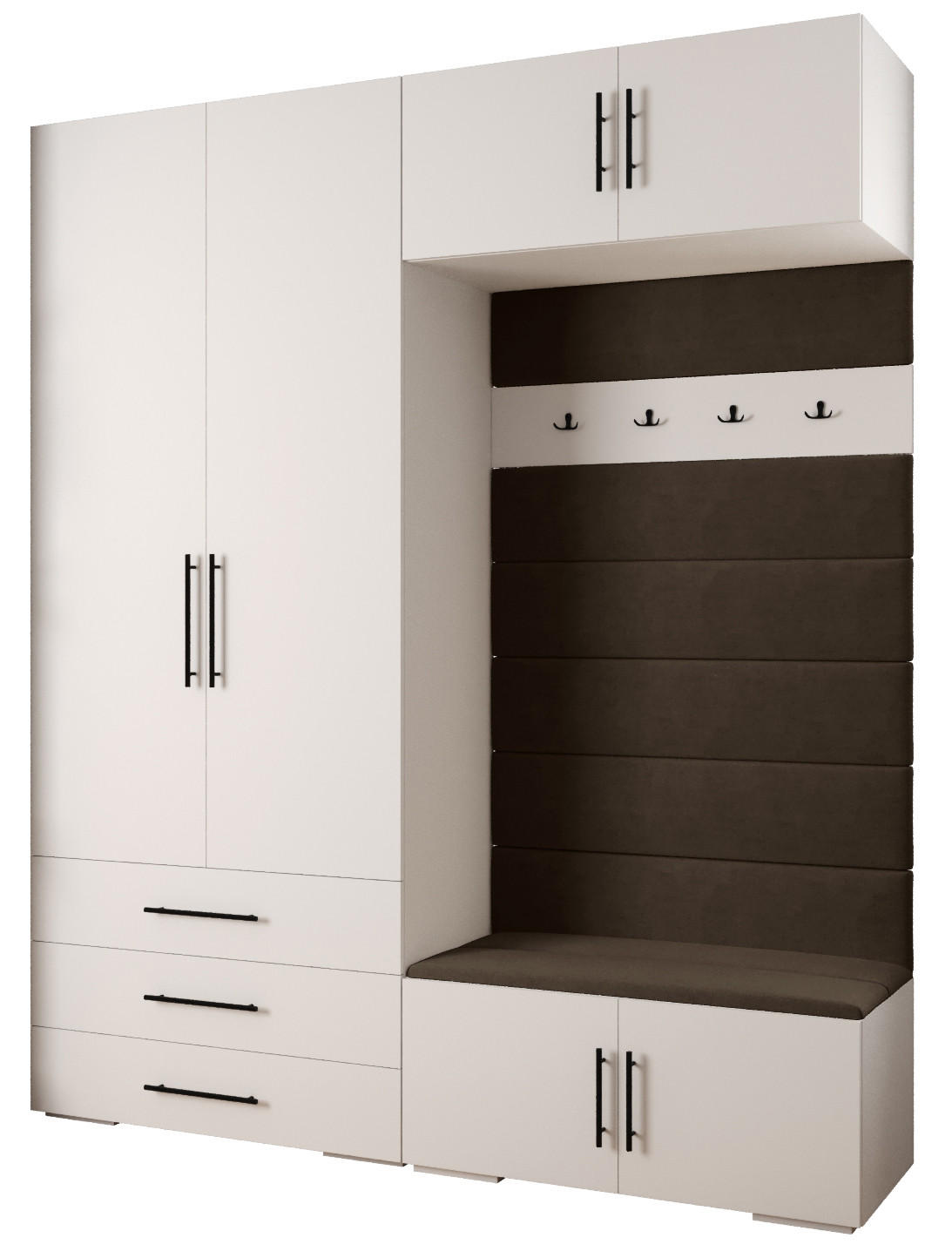 Abiks Möbel Garderoben-Set Weiß, Braun, Schwarz 200x236.7x47 cm
