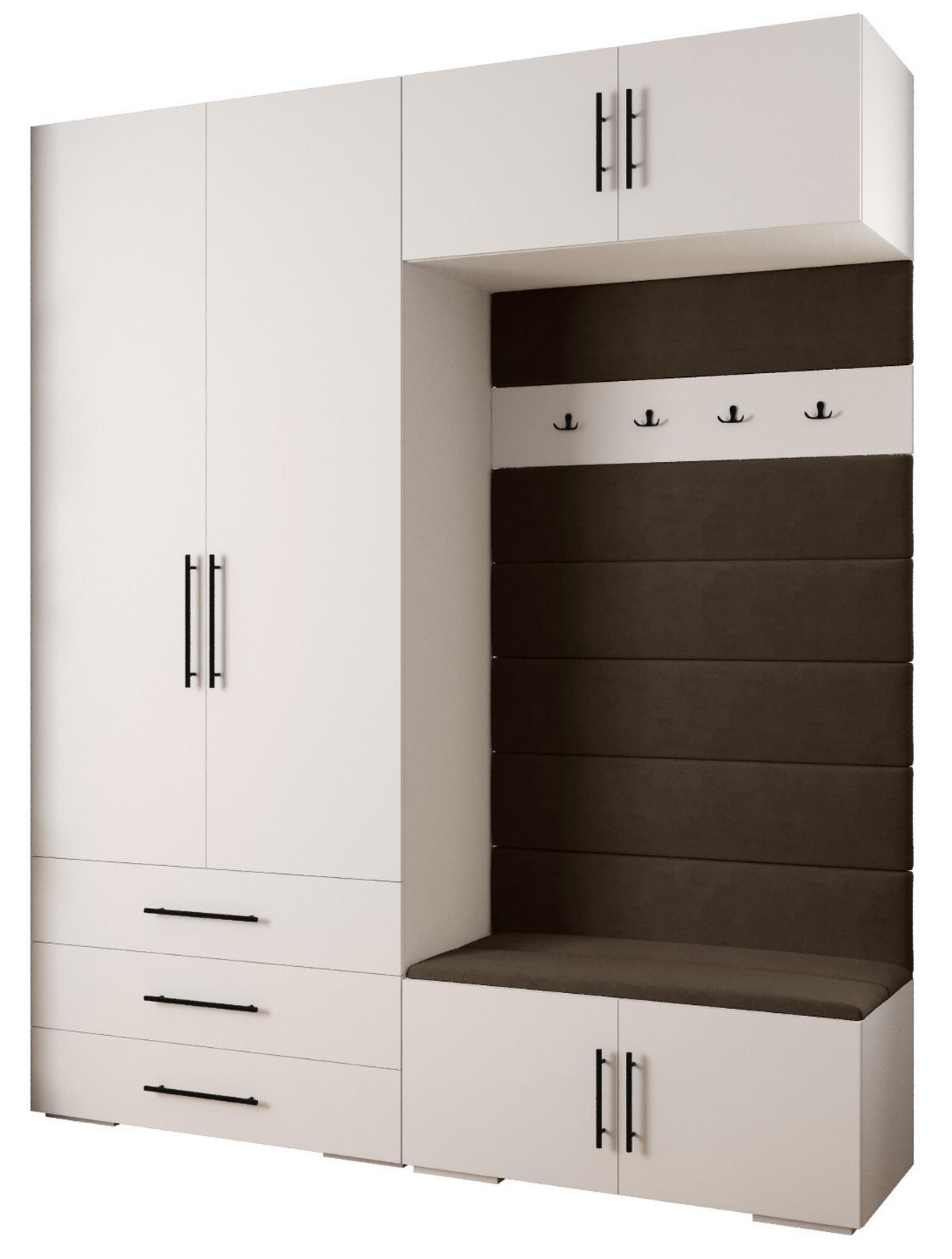 GARDEROBEN-SET 236,7/200/47 - Schwarz/Weiß, Holz/Kunststoff (200/236.7/47cm) - Abiks Möbel