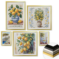 WANDBILDER 5er Set - 50x50 cm & 20x30 cm & 40x60 cm Goldrahmen - Zitronenbäume am Meer - Goldfarben, Kunststoff (40/60cm) - ArtPrintCave