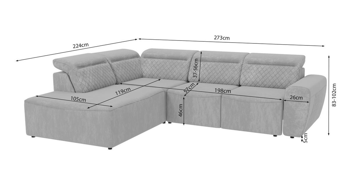 ECKSOFA Reid Grau Samt - Schwarz/Grau, Holz/Kunststoff (273/224cm) - S-Style Möbel