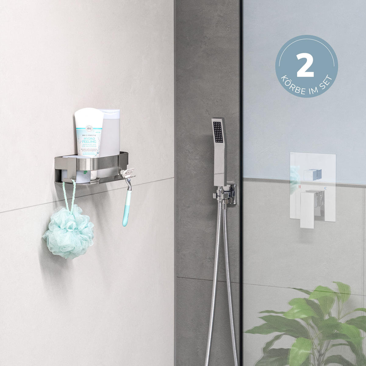 DUSCHABLAGEN (2er Set), Edelstahl - Edelstahlfarben, Metall (23/6.5/10.5cm) - eluno