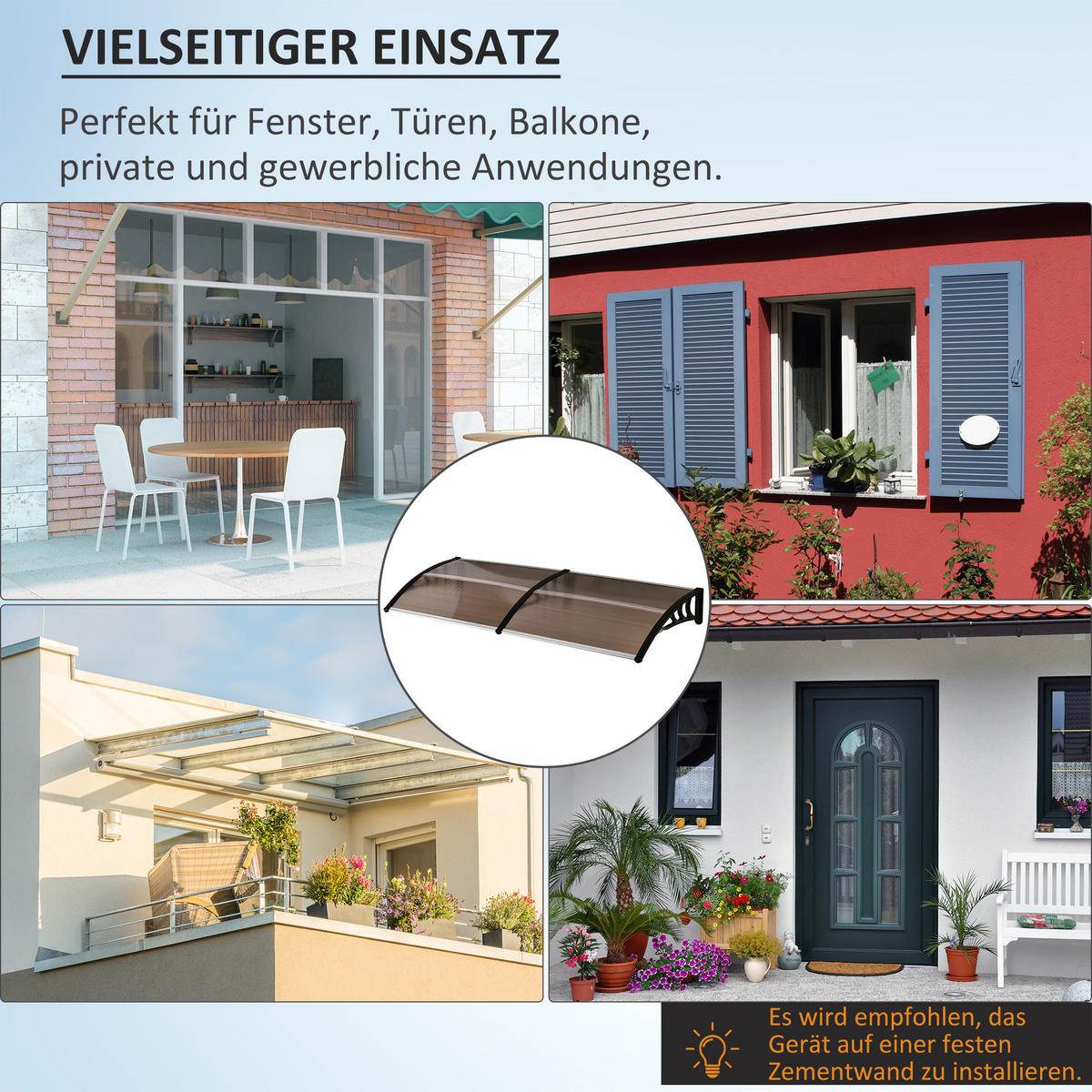 PULTVORDACH, Vordach, Alu, Braun - Braun, Kunststoff (195/23/75cm) - Outsunny
