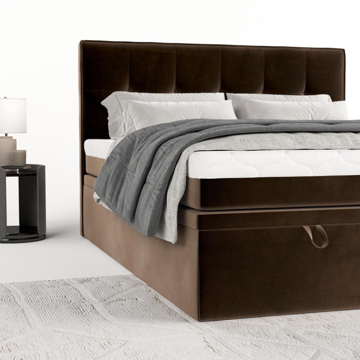 BOXBETT Arivo 140/200 cm Braun im Kronos Stoff - Schwarz/Braun, Holz/Holzwerkstoff (140/200cm) - AltaBeds