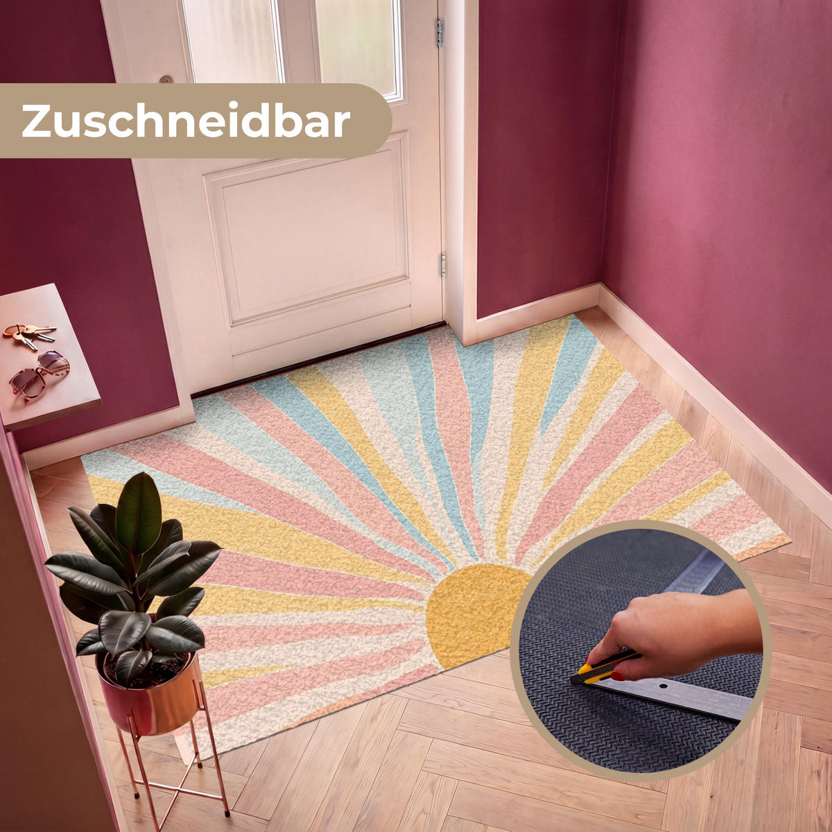FUSSMATTE Illustration - Sonne - Pastellfarben Sauberlaufmatte 180x120 cm - Hellrosa, Kunststoff (180/120cm) - MuchoWow
