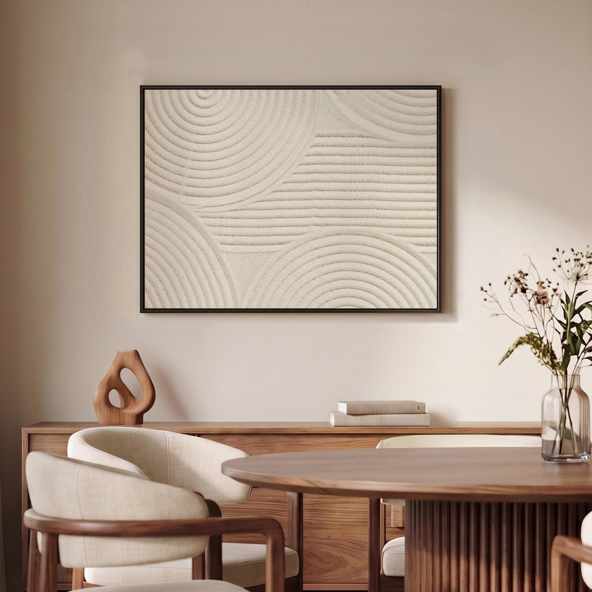 LEINWAND Bilder mit Rahmen - Muster - Abstrakt - Weiß - 80x60 - Beige, Textil (80/60cm) - MuchoWow