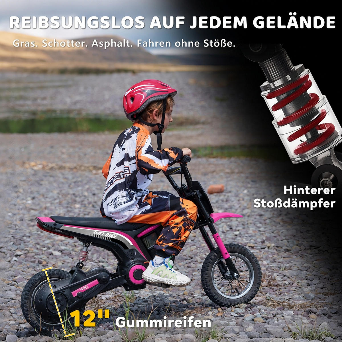 ELEKTRO Motorrad Kinder Elektromotorrad mit 24V 350W Motor, 8-16 KMH Rosa - Rosa, Kunststoff (119/64/76.5cm) - HOMCOM