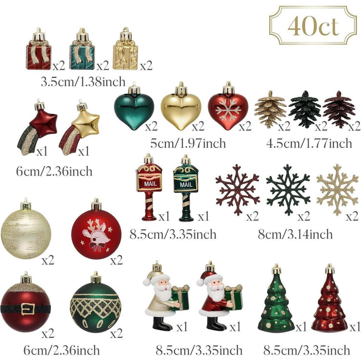 WEIHNACHTSKUGELN 40-teiliges Set Rot Grün Gold - Multicolor, Kunststoff (3.3/3.3/8.5cm)
