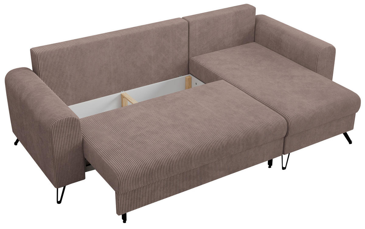 ECKSOFA Hugo Cord Rosa - Schwarz/Rosa, Textil/Metall (242/140cm) - MKS