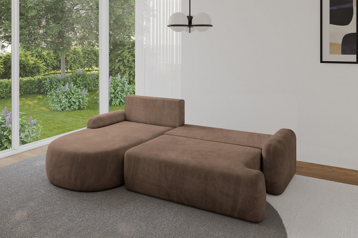 WOHNLANDSCHAFT mit Schlaffunktion und Bettkasten LIRA-L - 264x172x89 Braun - Braun, Holzwerkstoff/Textil (264/172cm) - ALTDECOR