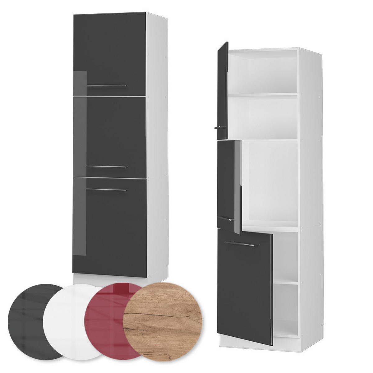HERDUMBAUSCHRANK Fame-Line Anthrazit Hochglanz 60 cm - Schwarz Hochglanz/Anthrazit, Holzwerkstoff (60/206.8/58cm) - Vicco